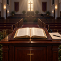 Expository Preaching course — open Bible on a church pulpit