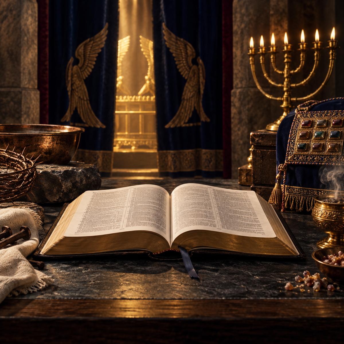 Survey of Hebrews course — open Bible and tabernacle imagery